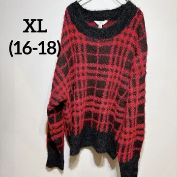 TIME & TRUE [ XL ] 빨검 체크 무늬 스웨터 긴팔 체크 니트