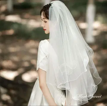 화이트 프릴 롱 웨딩 베일 키라키라