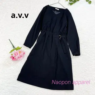 a.v.v V넥 허리 턱 원피스 더블 링 벨트 포함 블랙 M