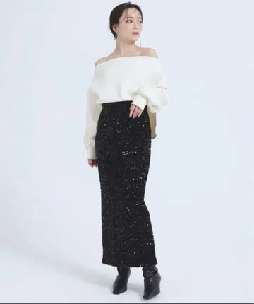 anuans 벨로아 스팽글 타이트 스커트 BK