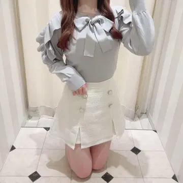 evelyn 스커트 트위드 버튼 SK 화이트