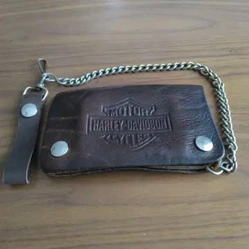 HARLEY-DAVIDSON 천연 가죽 장지갑 빈티지 체인 포함