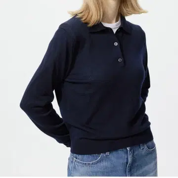 새상품급 UNIQLO 메리노 폴로 스웨터 M 네이비