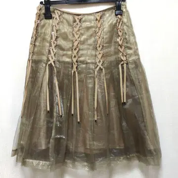 PRIDE 프라이드 레이스업 오간자 플레어 스커트 골드 베이지