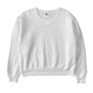 구제 의류 러셀 무지 전면 V넥 맨투맨 트레이닝복 화이트 여성용 L