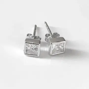 실버 925 스퀘어 큐빅 지르코니아 귀걸이 심플 실버