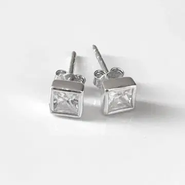 실버 925 스퀘어 큐빅 지르코니아 귀걸이 심플 실버