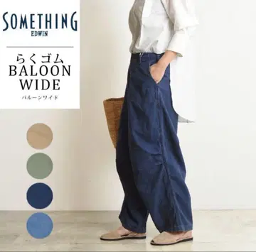 SOMETHING EDWIN 밴딩 BALLOON WIDE 미색 블루