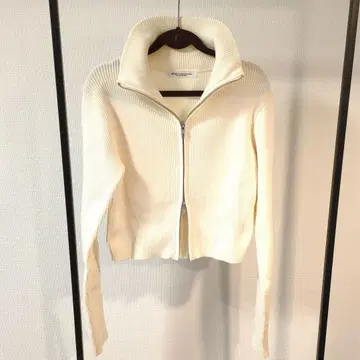 코튼 블렌드 리브 지퍼 가디건