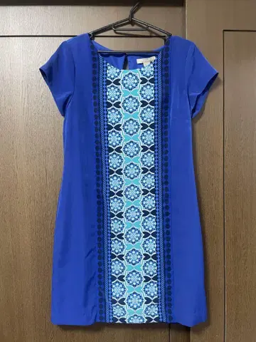 BANANA REPUBLIC 파란 기하학 패턴 반팔 원피스