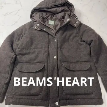 BEAMS HEART 다크 브라운 헤링본 다운 자켓