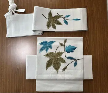 시오제 오비 청록색 잎사귀 자수