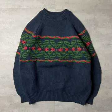 이탈리아제 BENETTON 셰틀랜드 울 라인 패턴 래글런 니트