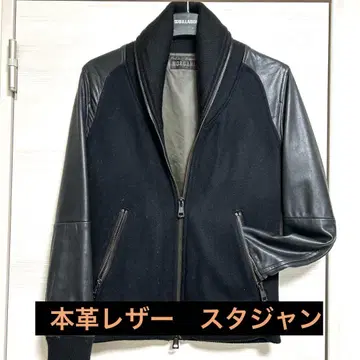 블랙 가죽 소매 바시티 자켓