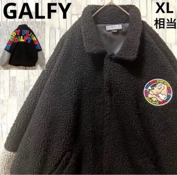 갈피 보아 자켓 블루종 자수 로고 와펜 블랙 와이드 소매 XL