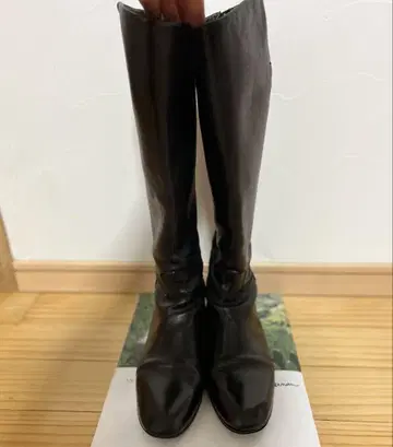 FRANCOMARTINI 가죽 롱 부츠 25-26cm 블랙 로우힐