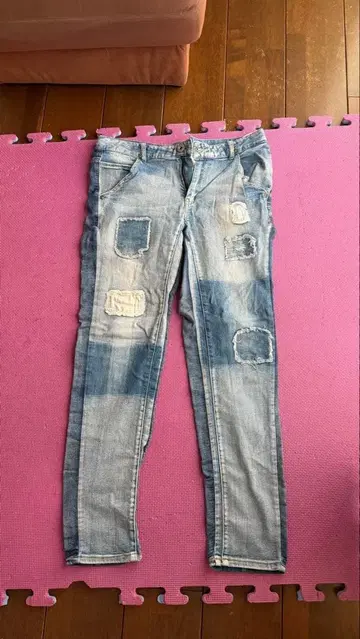 Cook Jeans 데미지 가공 라이트 블루 데님