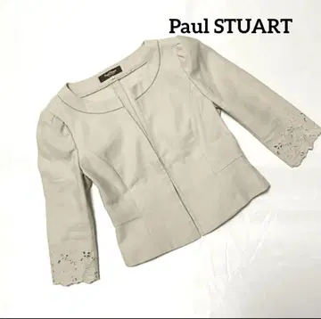 컨디션 최상 PaulSTUART 린넨 노카라 자켓 베이지 소매 자수