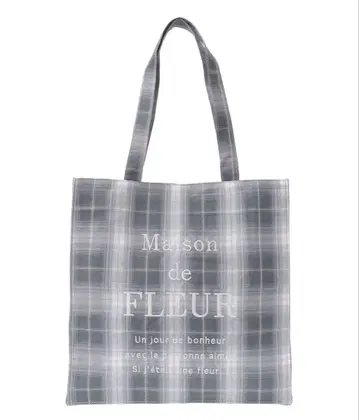 Maison de FLEUR 브랜드 로고 자수 체크 스퀘어 토트 그레이