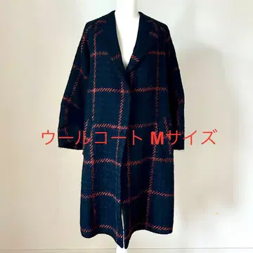 새상품급 울 코트 롱 코트 네이비 계열 체크 38 M