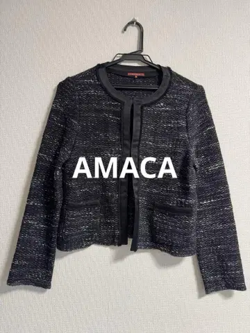 AMACA 노카라 자켓 믹스 트위드