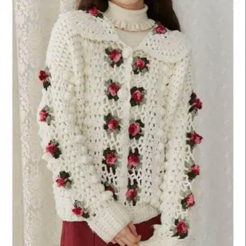 새상품급 메리제니 크로셰 가디건 아이보리