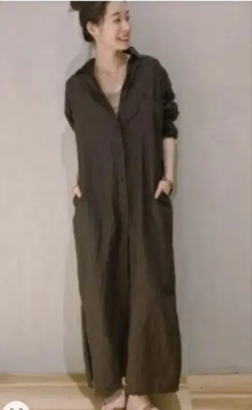플라주 긴팔 린넨 셔츠 원피스 36 브라운