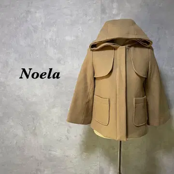 Noela 더플 코트 후드 판초 스타일 울 베이지 2806