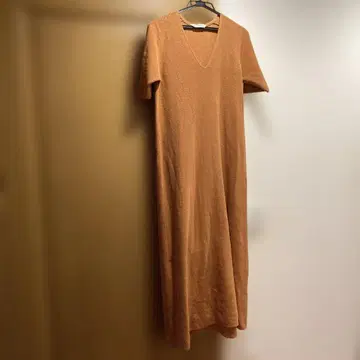 오렌지 V넥 반팔 롱 원피스 코튼 100%