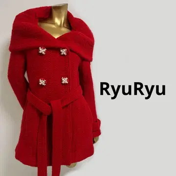 [ 4195 ] RyuRyu 비쥬 버튼 니트 코트 L 레드 빨간색