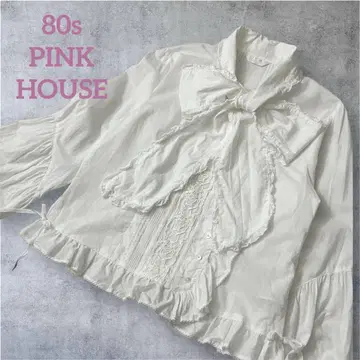 80s PINK HOUSE 핑크하우스 프릴 리본 보타이 블라우스