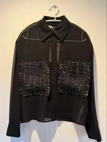 ZARA 블랙 쉬폰 트위드 셔츠 XS