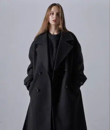 CLEL 테크 멜톤 루즈 더블 체스터 코트 블랙 XS