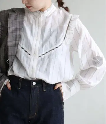 IENA 코튼 리오셀 실크 프릴 셔츠 블라우스