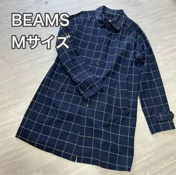 [새상품급] BEAMS 스텐카라 코트 네이비 체크 M사이즈
