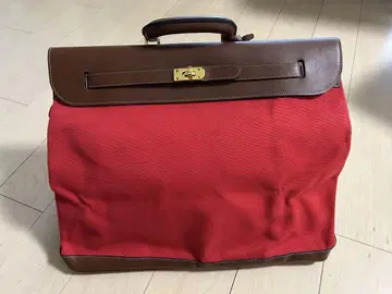 파리 갤러리 빨간색 캔버스 가죽 브리프 케이스