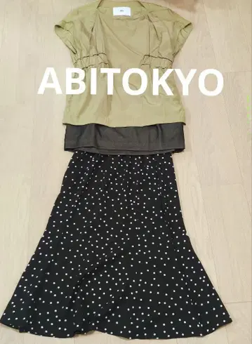 ABITOKYO 도트 밑단 플레어 스커트 S 허리 일부 고무