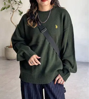 [ U.S. POLO ASSN. ] 크루넥 니트 그린