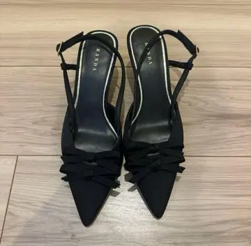 RANDA 더블 리본 백 스트랩 펌프스 22cm 블랙
