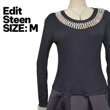 Edit Steen 화려한 펄 장식 도킹 원피스 플레어 블랙 M