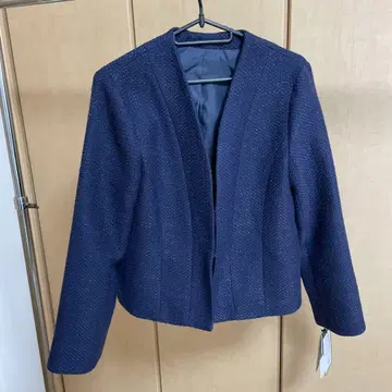 네이비 노카라 페플럼 자켓