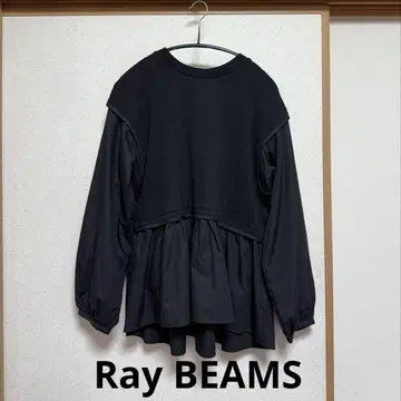 Ray BEAMS 케이블 레이어드 블라우스 셔츠/블랙