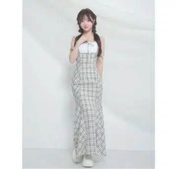 Darich 체크 머메이드 롱 원피스 블랙 FS
