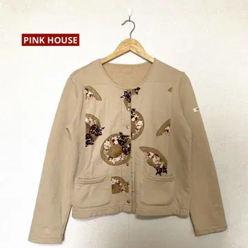 PINK HOUSE 스트로우 햇 x 꽃 화관 긴팔 가디건 베이지 M