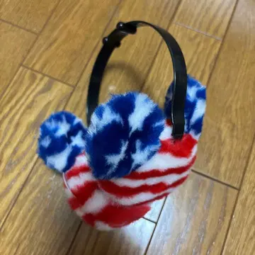 귀 달린 플리스 머리띠 빨강 파랑 하양 스트라이프