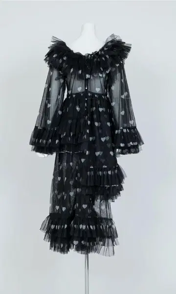 VIVIANO 24AW 비대칭 튤 드레스 블랙 하트