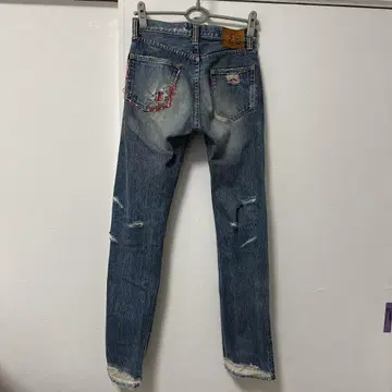 ETERNAL 데미지 가공 편직 데님 팬츠 W28 일본제
