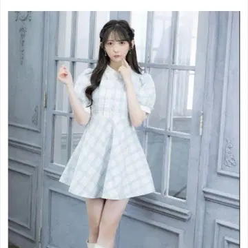 evelyn 트위드 체크 OP 원피스 스카이블루