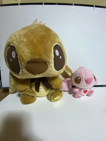 스티치 봉제 인형 브라운 20cm 핑크 10cm
