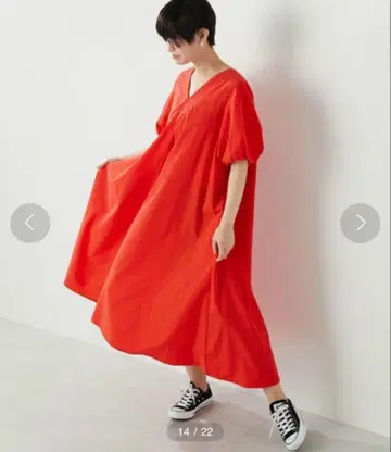 SIMI STYLE 볼륨 소매 원피스 레드